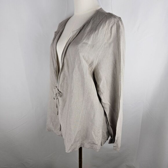 Eileen Fisher Washed Linen Tie Jacket Sz XL Beige Open Front Lagenlook Italian - Picture 4 of 10